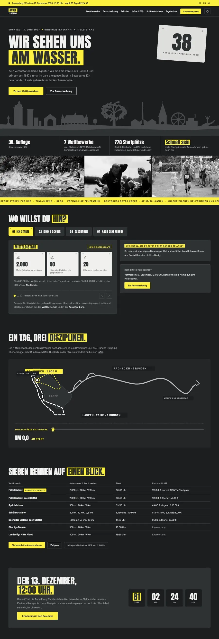 Die Website Aasee-Triathlon, von oben nach unten